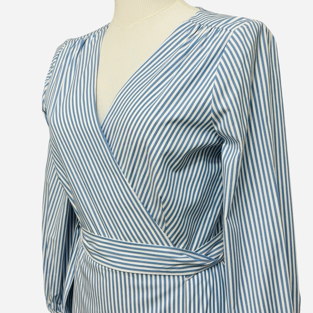 NWT J. Crew Wrap Dress Women's Size 4 Striped Cotton Poplin Blue White  Lined - Picture 7 of 16